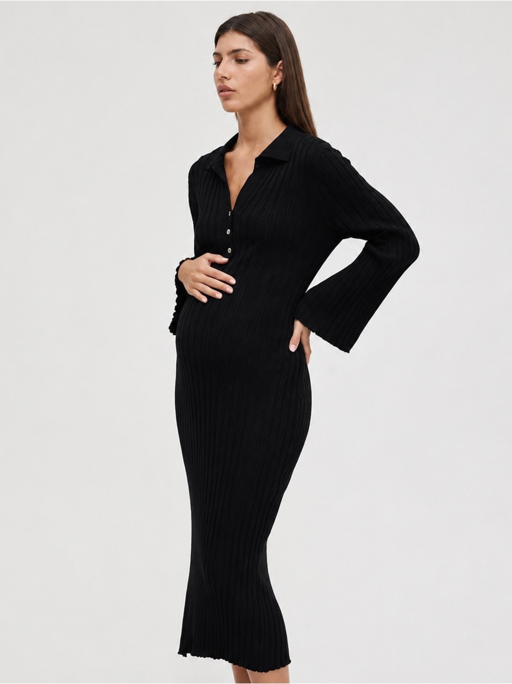LÉGOE Heritage Black Ribbed Maternity
Maxi Dress Size 1 Small - Picture 1 of 6